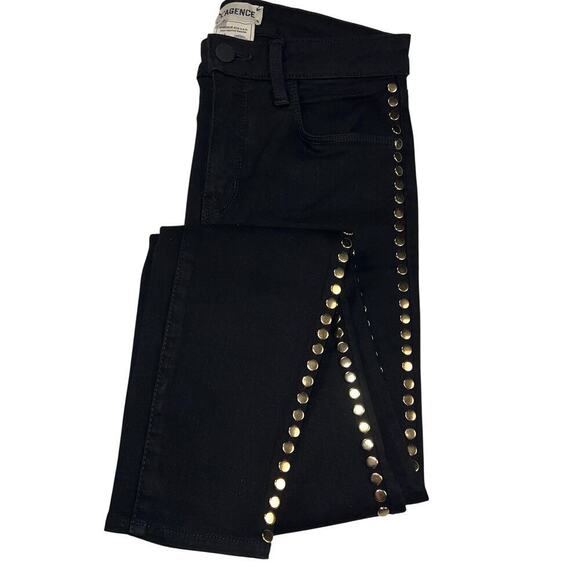 L'Agence Margot Skinny High Rise Gold Studded Stretch Jeans Noir Black Size 26 - Picture 3 of 12